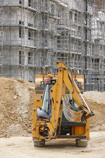 Excavator Construction Site Building Progress Architecture Vertical — Stock Photo, Image