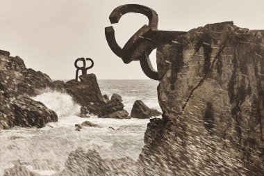 Donostia kıyı şeridi dönüm noktası kaya oluşumları. Peine del Viento. S