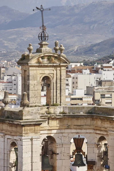 Jaen skyline with old chapel buildings and olive tree landscape — ストック写真