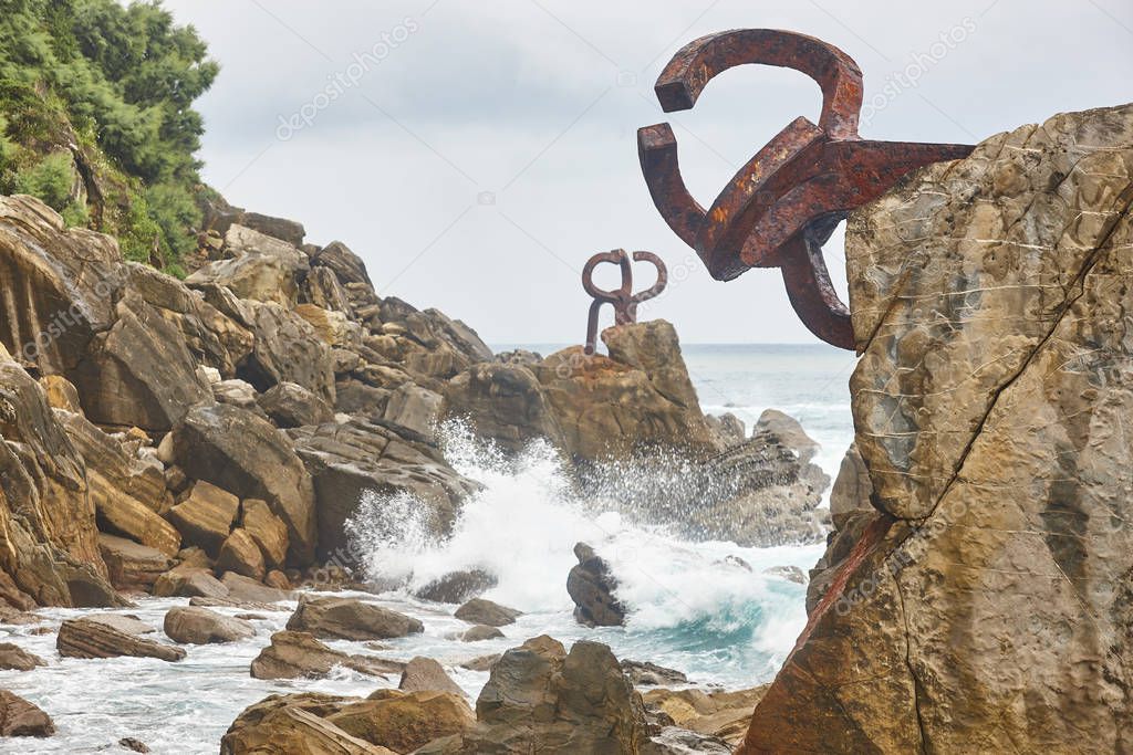 Donostia coastline landmark rock formations. Peine del viento. E