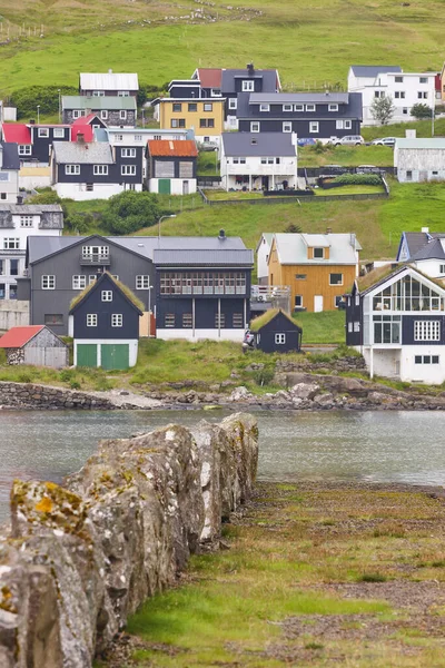 Picturesque Colorful Coastline Village Sandavagur Faroe Islands Landscape — Stock Photo, Image