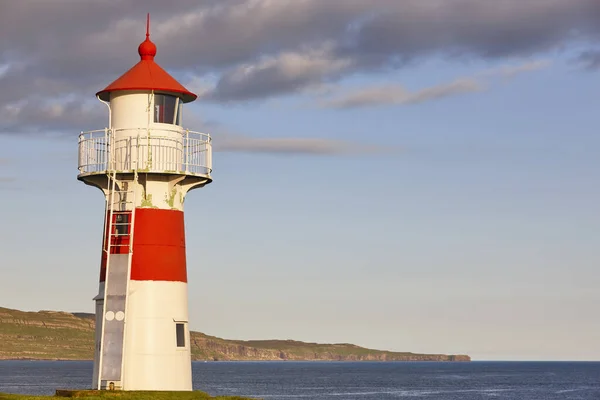 Red White Picturesque Lighthouse Faroe Islands Torshavn Harbor — Stock Photo, Image