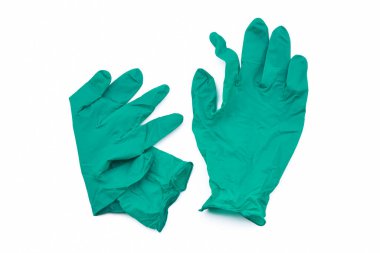 Covid-19 tek kullanımlık kirli eldivenler. Coronavirus lateks plastik çöp. Salgın