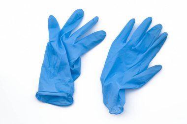 Covid-19 tek kullanımlık kirli eldivenler. Coronavirus lateks plastik çöp. Salgın