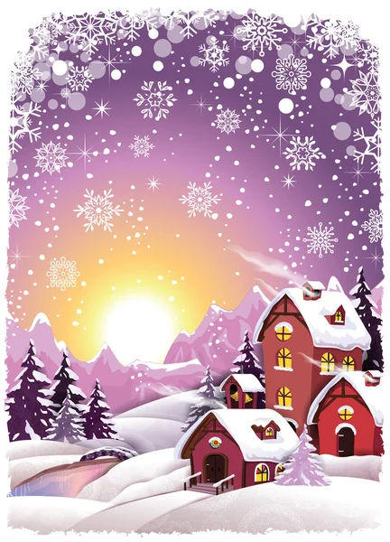 Оформлені засніжений зима село Ліцензійні Стокові Ілюстрації