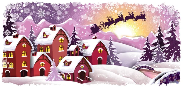 Ingerichte Snowy Winter-dorp — Stockvector