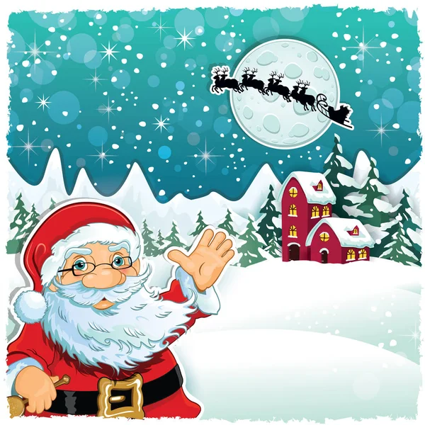 Santa Claus on Snowy Landscape — Stock Vector