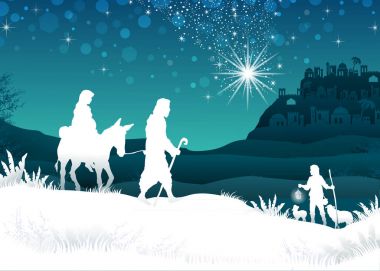 Beyaz siluet Mary ve Joseph