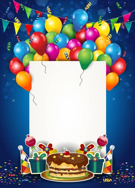 Palloncini e Confetti con biglietto per il compleanno — Vettoriale Stock