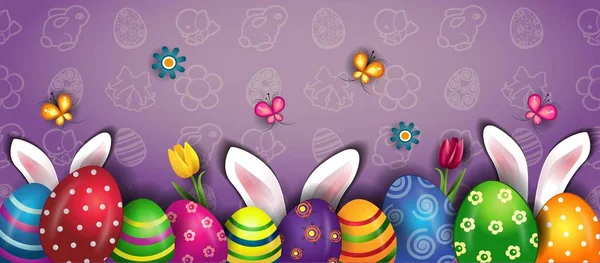 Banner Veselé Velikonoce králičí uši — Stockový vektor