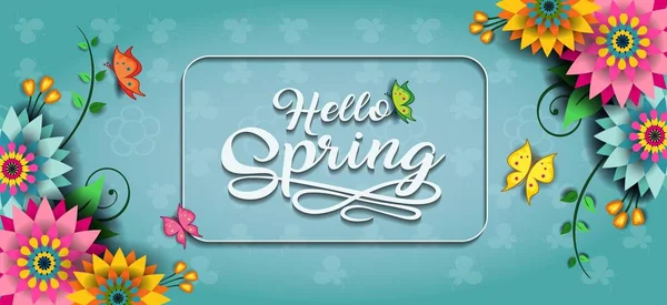 Happy Spring Butterfly Banner E — Stock Vector