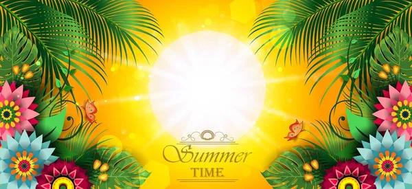 Happy Summer Flowers Banner H — Stock Vector