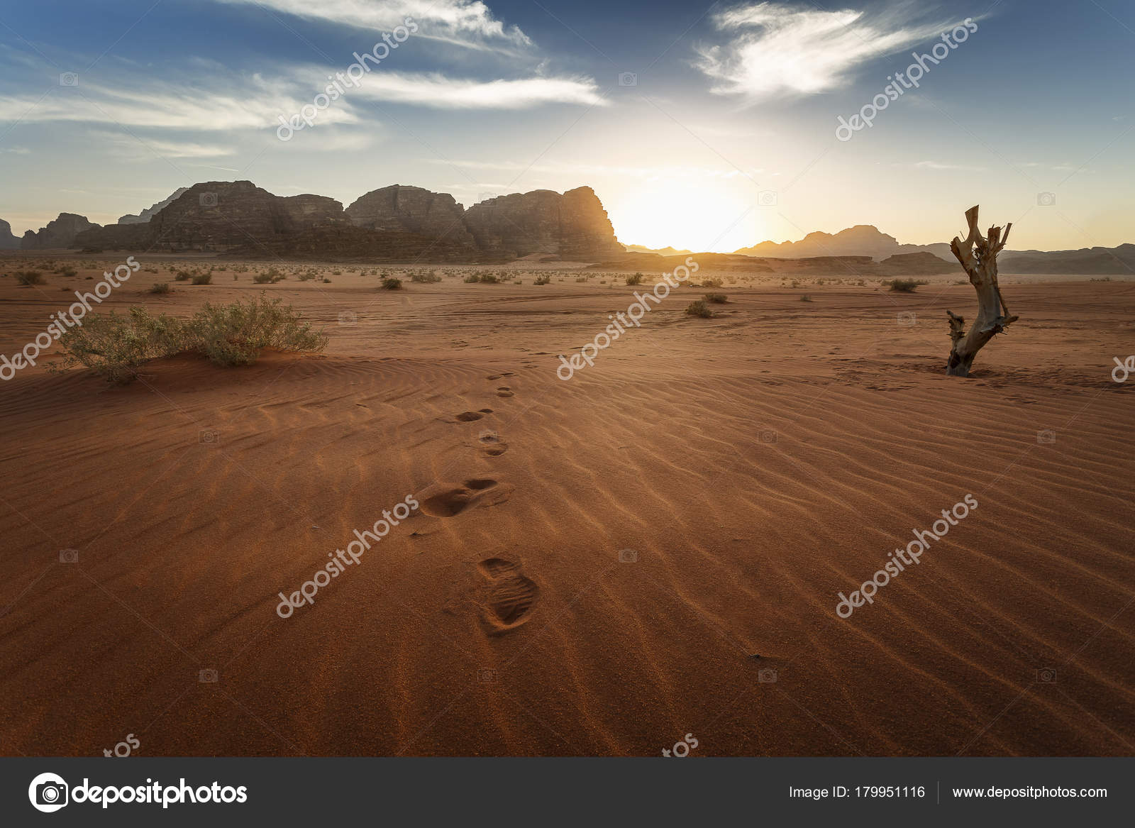 Coucher Soleil Dans Désert Wadi Ram Jordanie Sable