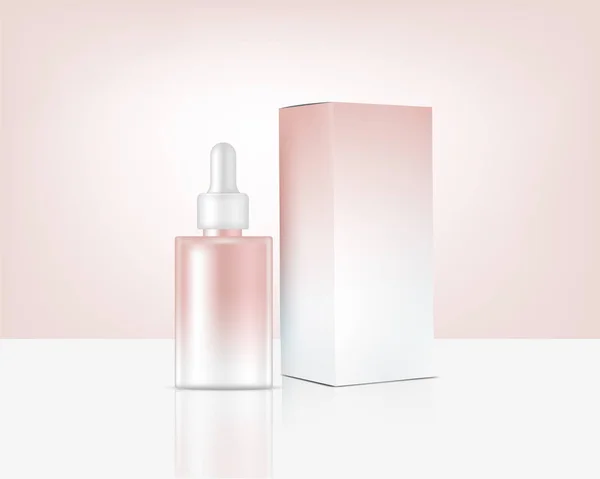 Dropper Flasche Attrappe Realistische Roségold Kosmetik Und Box Für Hautpflege — Stockvektor