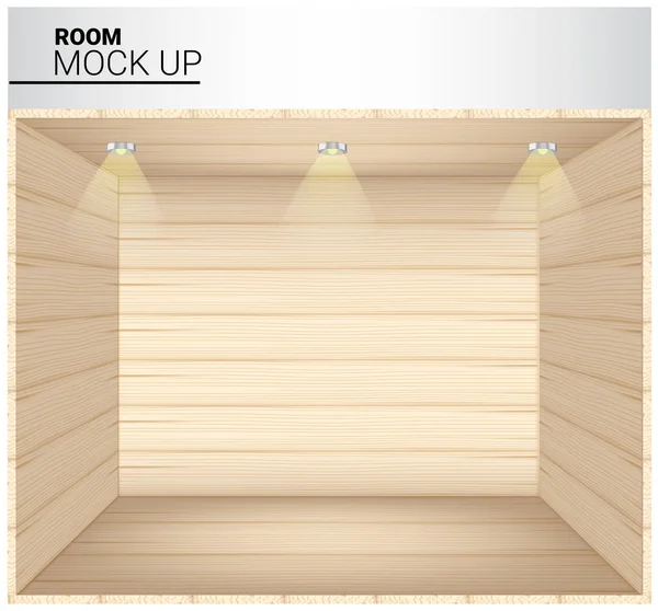 Mock Ρεαλιστικό Ξύλινο Άδειο Δωμάτιο Για Κατάστημα Κατάστημα Έκθεση Spotlight — Διανυσματικό Αρχείο