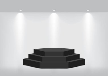 Spotlight ve Beyaz arka plan üzerinde gölge ile Ürün göstermek için iç için Gerçekçi Boş Geometrik Raf mock up. Ayaklı Tasarım illüstrasyon