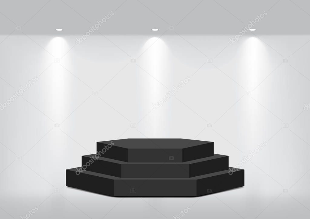 Mock up Realistic Empty Geometric Shelf for interior to Show Product with Spotlight and shadow on White background. Pedestal Design illustration