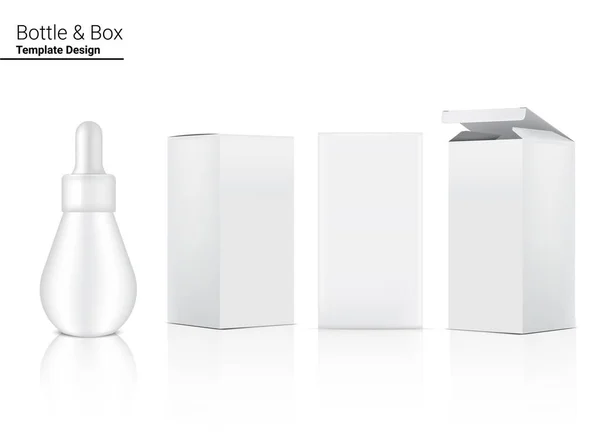 ドロッパーボトルモックアップ現実的な化粧品と白い背景イラストのスキンケア製品のためのボックス ヘルスケアと医療のコンセプトデザイン — ストックベクタ
