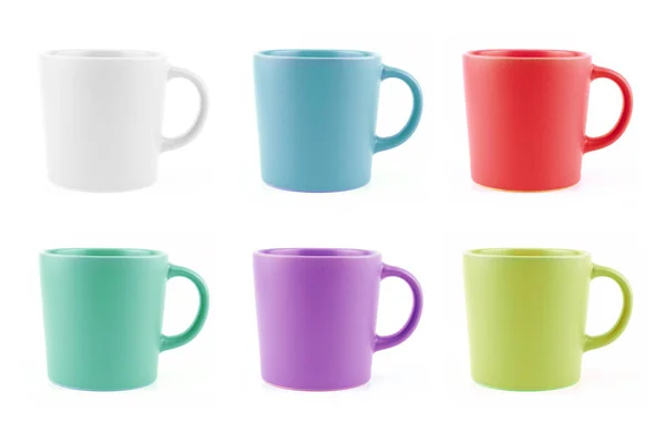 Ensemble de tasses colorées, tasse en céramique vierge isolée sur fond blanc — Photo