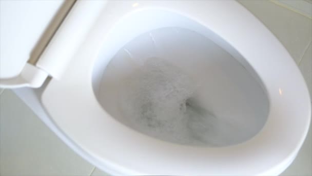 Jovens Mulheres Flushing Água Banheiro Casa Mão Pessoa Fechar Empurrar — Vídeo de Stock