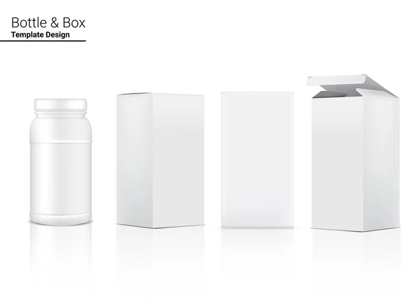 医学ボトルモックアップ化粧品のための現実的な白の背景イラストにスキンケア製品のためのボックス ヘルスケアと医療のコンセプトデザイン — ストックベクタ