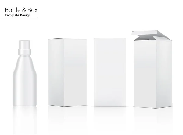 Bottle Mock Ρεαλιστικό Καλλυντικό Και Κουτί Για Προϊόν Skincare Φάρμακο — Διανυσματικό Αρχείο