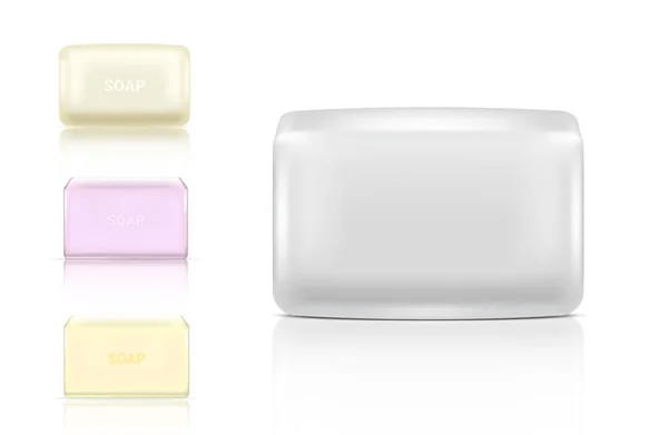 Mock Realistic Soap Bar Envoltura Papel Embalaje Cosmético Paquete Plástico — Archivo Imágenes Vectoriales