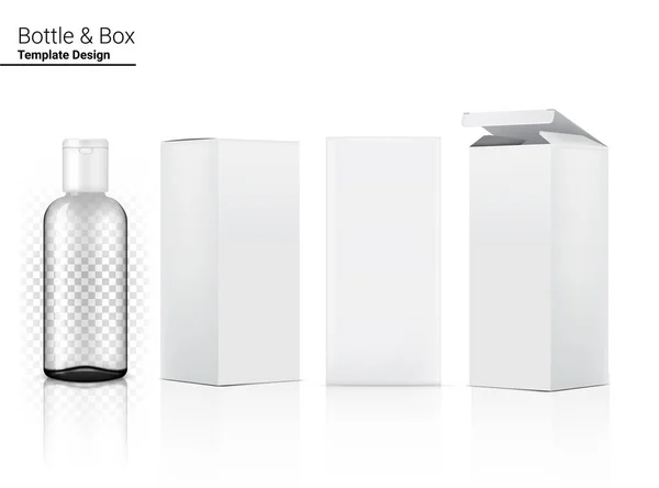 3D透明ボトルモックアップ現実的な化粧品と白い背景イラストのスキンケア製品のためのボックス ヘルスケアと医療のコンセプトデザイン — ストックベクタ
