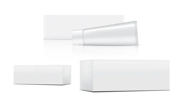 Tube Mock Realistische Kosmetik Und Box Für Hautpflegeprodukt Auf Weißem — Stockvektor