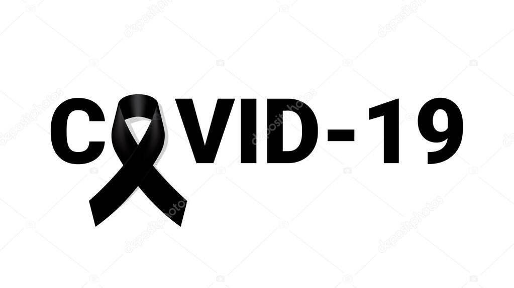 Corona Virus Mourning symbol with Black Respect ribbon on white background Banner. RIP Funeral card Vector Illustration.
