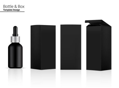 Dropper Bottle Mock up Realistik Kozmetik ve 3 Box Side for Cilt Özü Ticaret Ürünleri veya İlaç Beyaz Arkaplan Resimlerinde. Sağlık, Tıp ve Bilim Tasarımı.
