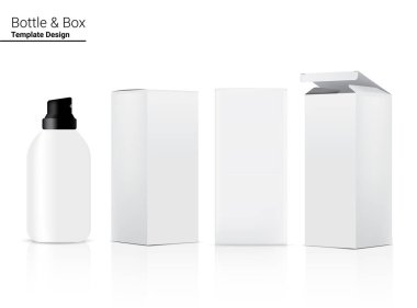 Parlak sprey şişesi gerçekçi kozmetik modelleri ve beyaz cilt için 3 Boyutsal Kutu ve Beyaz Arkaplan Çiziminde kırışıklık önleyici ürünler. Sağlık ve Sağlık Hizmetleri.