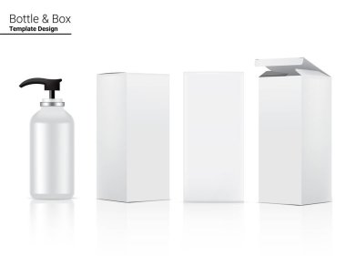 Parlak Pompalı Şişe Gerçekçi Kozmetik ve 3 Boyutsal Cilt Kutusu ve Beyaz Arkaplan Resimlerinde Yaşlanma Karşıtı Kırışıklık Ürünleri ürünleri. Sağlık ve Sağlık Hizmetleri.