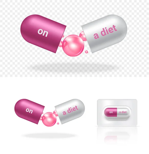 리얼리즘 Realistic Capsule Pill Medicine Diet Addict Slim Body 투명하고 — 스톡 벡터