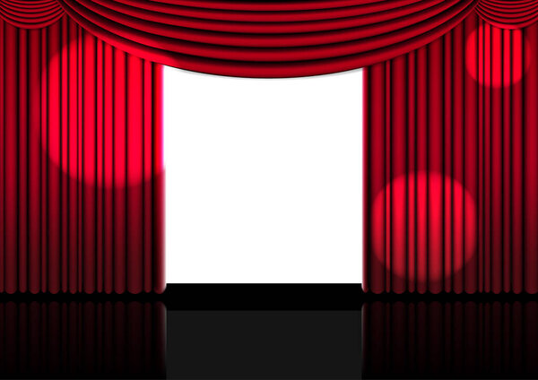 Realistic Opera stage indoor with a red curtain and Spotlight for comedy show or opera act movie. Vector illustration. 