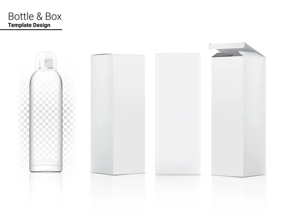 Γυαλιστερό Διαφανές Σπρέι Μπουκάλι Mock Ρεαλιστικό Καλλυντικό Και Διαστάσεων Κουτί — Διανυσματικό Αρχείο