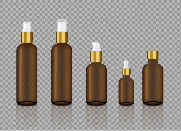 Изображение Реалистичного Прозрачного Янтаря Золотой Спрей Бутылки Косметических Skincare Dropper — стоковый вектор