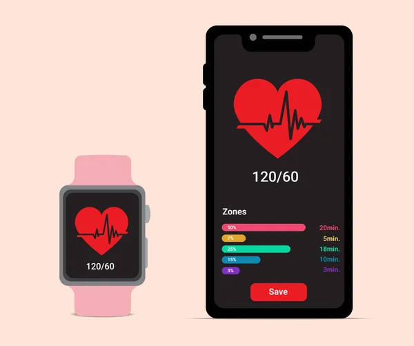 Smartphone Smartwatch Com Frequência Heart Beat Para Cuidados Saúde Ícone —  Vetores de Stock