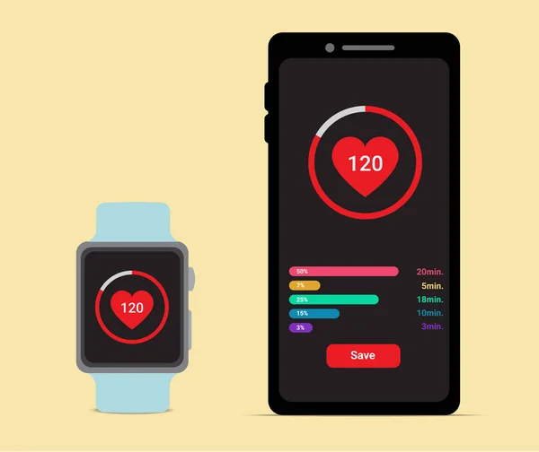 Smartphone Smartwatch Con Ritmo Cardíaco Para Cuidado Salud Icono Aplicación — Archivo Imágenes Vectoriales