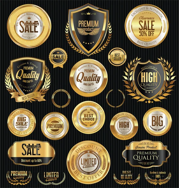 Gyllene retro vintage emblem samling — Stock vektor