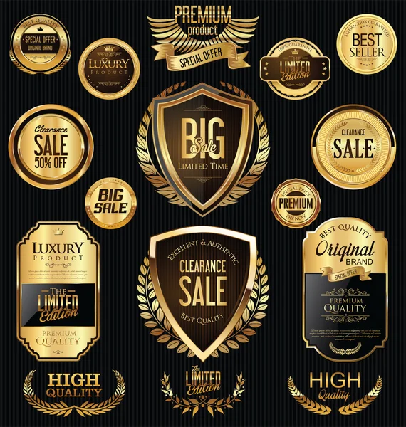 Venta de oro insignias y etiquetas colección retro vintage — Vector de stock