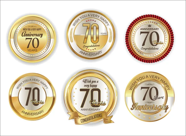 Årsdagen retro vintage gyllene emblem samling 70 år — Stock vektor