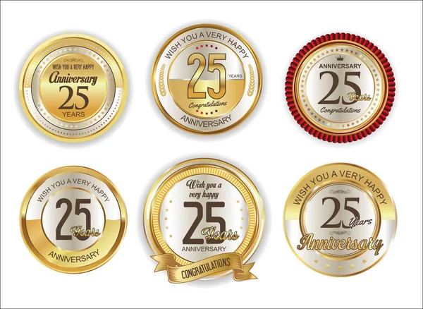 Vintage retro rocznica złote odznaki kolekcja 25 lat — Wektor stockowy