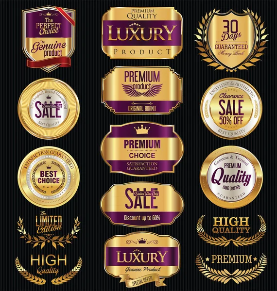 Premium and luxury golden retro badges and labels collection — Stock Vector