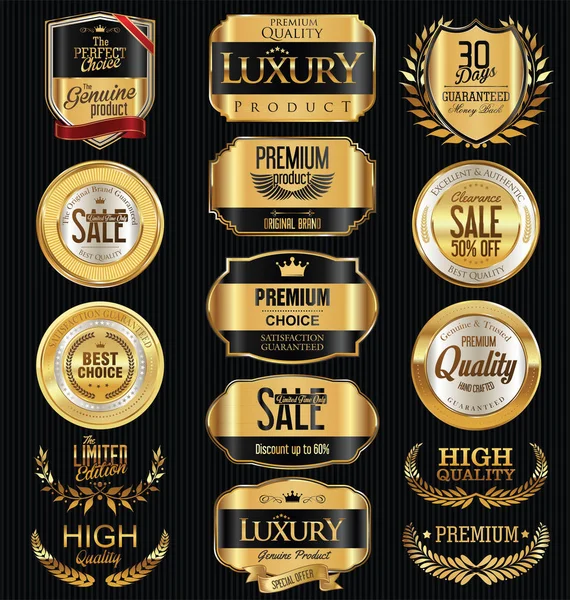 Premium e lusso dorato retrò distintivi e le etichette collezione — Vettoriale Stock