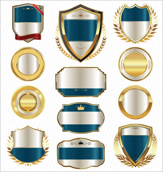 Colección de coronas de laurel y medallas de oro escudos — Vector de stock