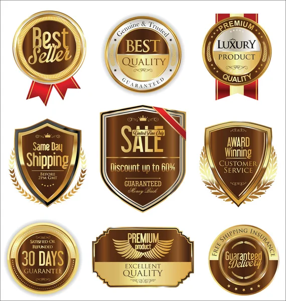 Premium and luxury golden retro badges and labels collection — Stock Vector