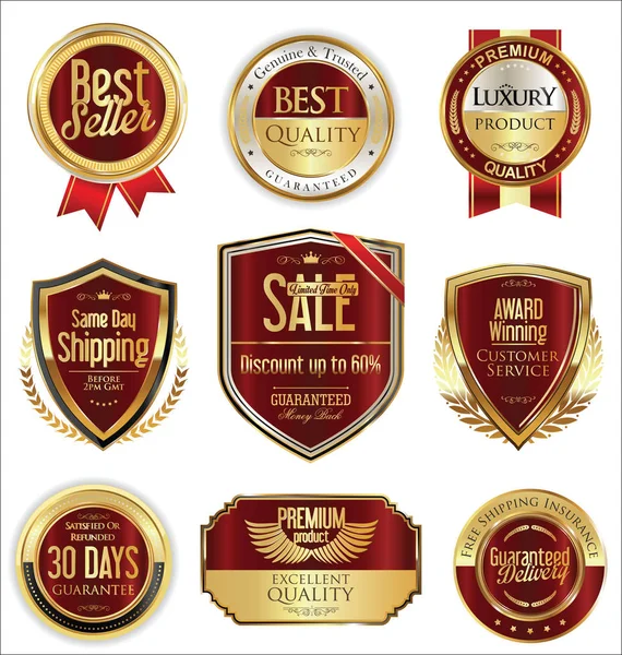 Premium en luxe gouden retro badges en etiketten collectie — Stockvector