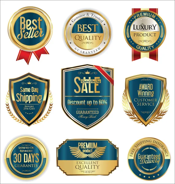 Premium et luxe doré rétro badges et étiquettes collection — Image vectorielle