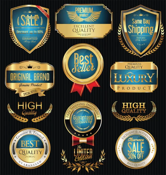Collection d'étiquettes dorées de luxe — Image vectorielle